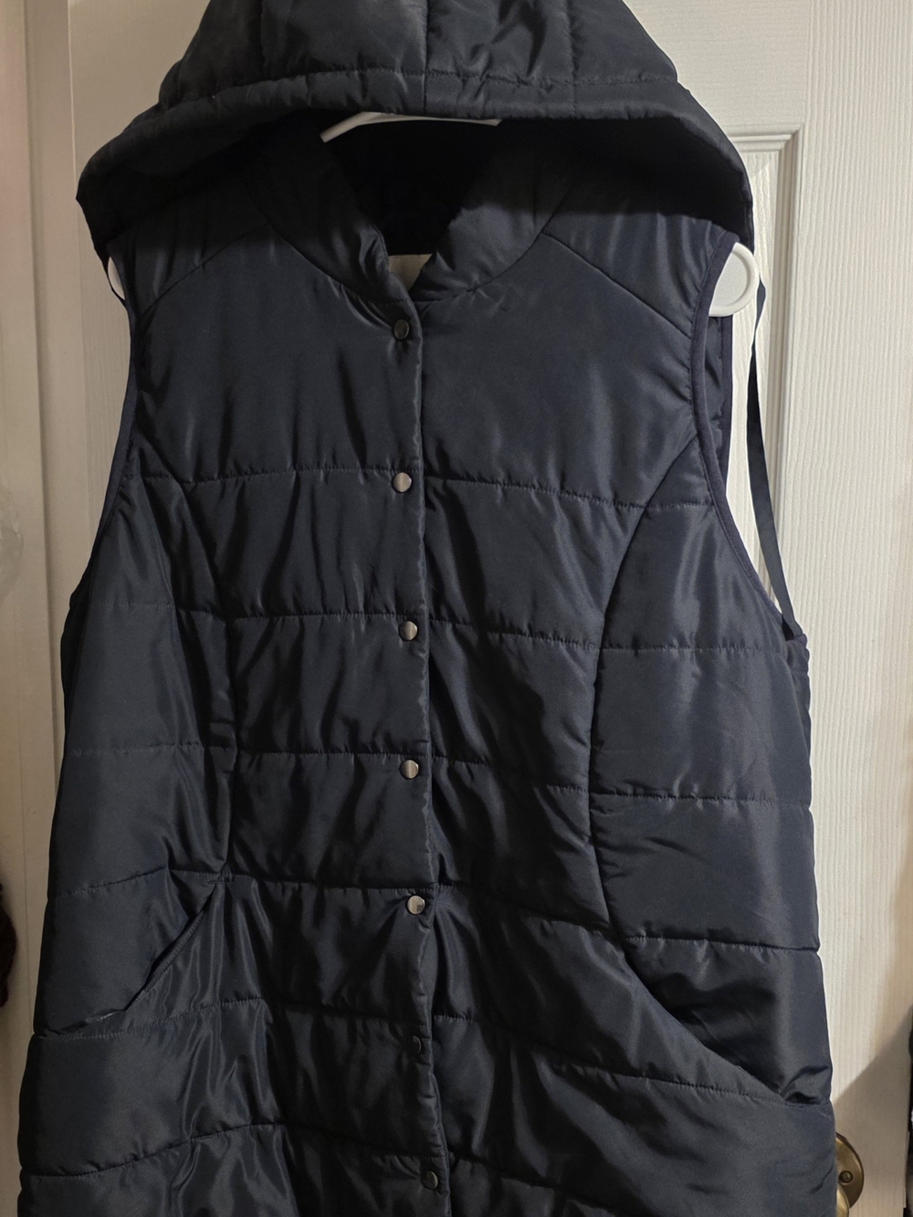 Coldwater Creek Navy Hooded Sleeveless Puffer Vest